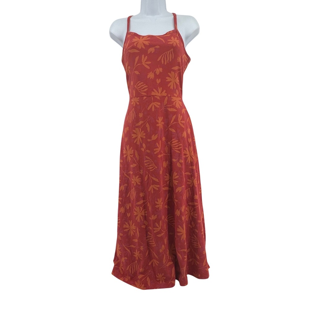 Pact Floral Maxi Dress L Red Organic Cotton Boho Cottage Summer Travel Granola